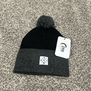 Zyia Active Beanie Hat Navy Black Grey Marled Knit Cuffed Logo Pom Pom NWT